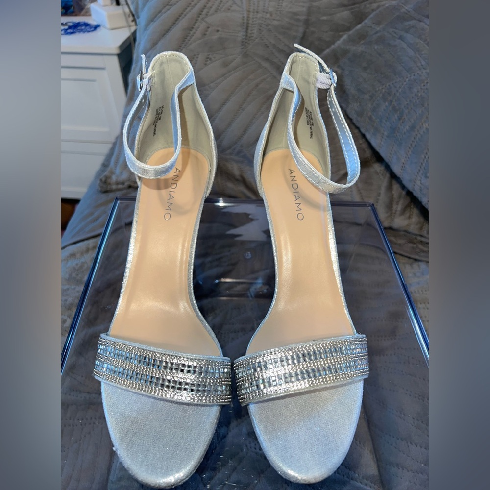 Glamorous Silver Ankle Strap Heels by Andiamo